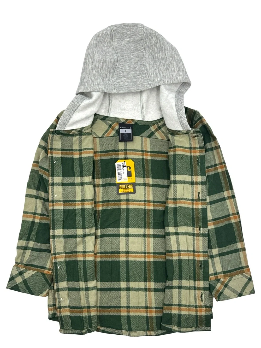 Carhartt Long Sleeve Flannel Button Front Hooded Shirt Jacket Size 6